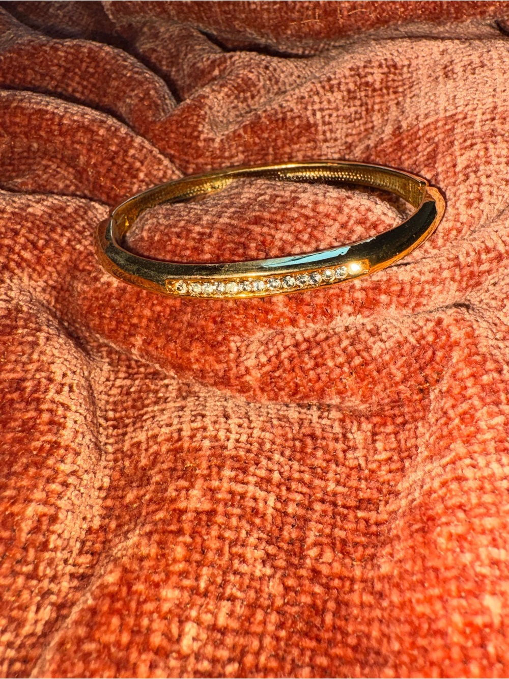 Gold Crystal Accent Hinged Bangle Bracelet